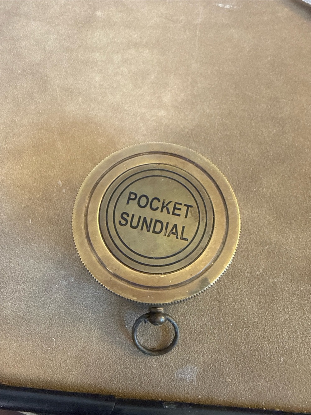 vintage-style brass pocket sundial compass world time display piece